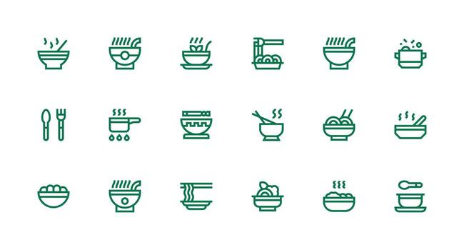 18 Strong Stroke Line Icons for Soup Graphics Organized Icon Pack for Quick Access vector
