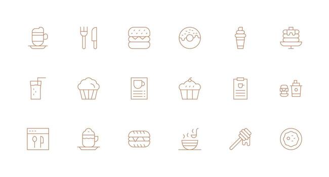 Cafe Menu Design Icons featuring 18 in Minimal Line Style Interface Icon Collection for Daily Projects vector