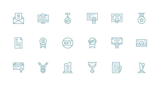 certificado presentando 18 íconos en mínimo línea diseño listo para la interfaz de usuario icono colección vector