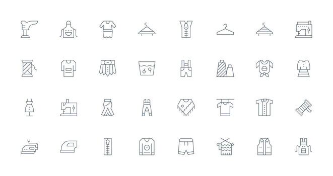 Thin Line Style Garment Icons with 32 Vectors Fully Editable Icon Set for Web
