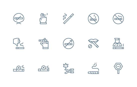 No Smoking Set with 15 Regular Line Icons Design Ready Icon Set for Teams vector