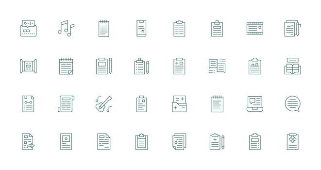 notas diseño íconos presentando 32 en Delgado línea estilo web y aplicación icono paquete colección vector