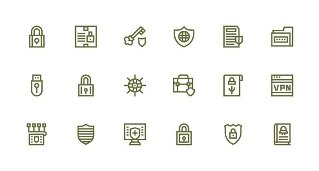 Encryption Design Icons featuring 18 in Strong Stroke Line Style Flat Icon Set vector