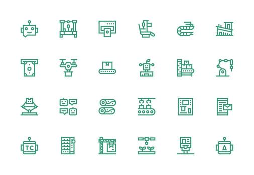 Automated Design Icons featuring 24 in Thick Line Line Style Neat Icon Set vector