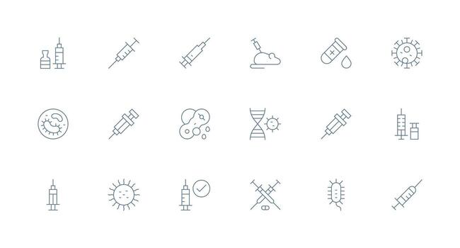Minimal Line Style Vaccine Icons with 18 Vectors Fully Editable Icon Set for Web