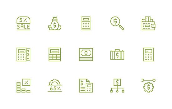 15 Icons for Budget in Regular Line Format Essential Icon Set for Teams vector