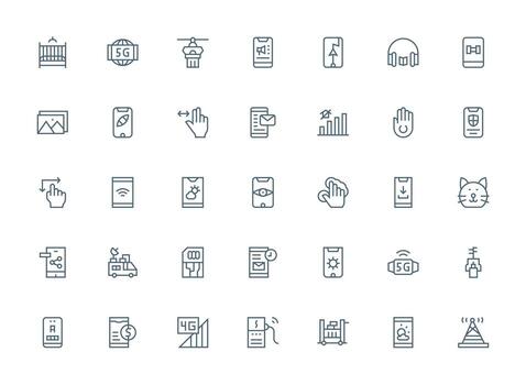 35 Regular Clean Line Icons for Mobile Graphics Complete Icon Bundle for Web Design vector