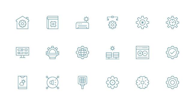Settings Visual Pack containing 18 Minimal Line Icons Simplified Icon Pack for Visual Tools vector