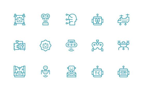 15 Regular Line Designs for Robotics Icons Icon Set for Apps vector
