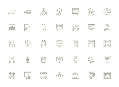 Training Icon Collection with 35 Light Line Designs Clean Icon Set Icon Pack for UI Projects vector