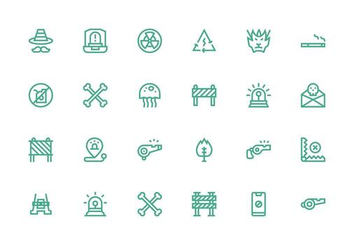 Caution Icon Set with 24 Thick Line Line Graphics Clean Set for Layout Prototypes vector