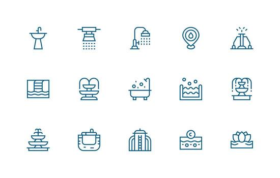 agua característica conjunto con 15 regular línea íconos profesional icono paquete para desarrollo trabajo vector