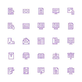 25 Medium Stroke Outline Icons for Digital Document Graphics Interface Icon Collection vector