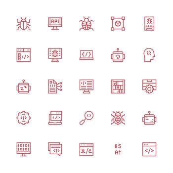 programación visual paquete conteniendo 25 medio carrera contorno íconos básico icono serie vector