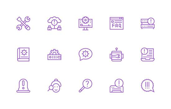 Troubleshooting Visual Pack containing 15 Regular Line Icons Icon Set for Web vector