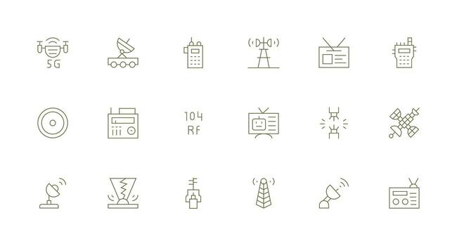Antenna Icon Set with 18 Minimal Line Graphics Simplified Icon Pack for Visual Tools vector