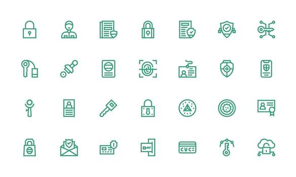 Authentication Icon Collection with 28 Bold Line Designs Icons Built for Visual Consistency Pack vector