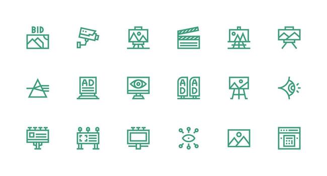 Visual featuring 18 Icons in Strong Stroke Line Design Line Icon Collection vector