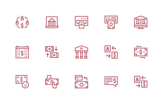Withdrawal Visual Pack containing 15 Regular Line Icons All Device Compatible Icon Set vector