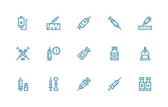 Syringe featuring 15 Icons in Regular Line Design Icon Pack for Various Themes vector