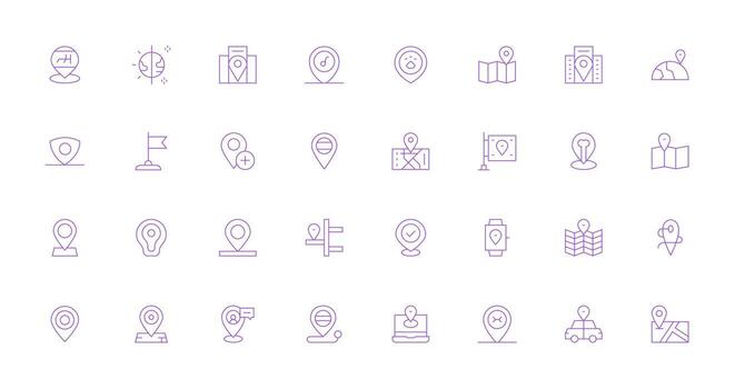 Geotag featuring 32 Icons in Thin Line Design Multi-Style Icons for Creative Projects vector