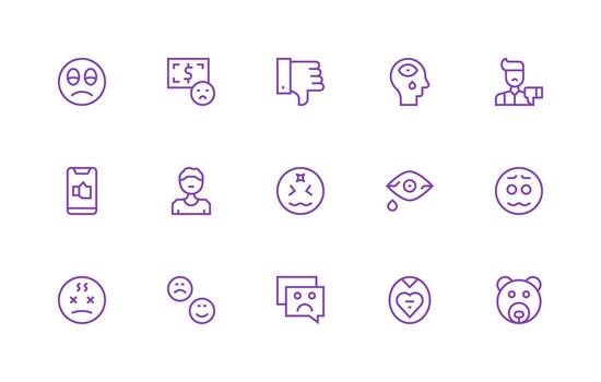 15 Icons for Unhappy in Regular Line Format Neatly Designed Icons for Web Platforms vector