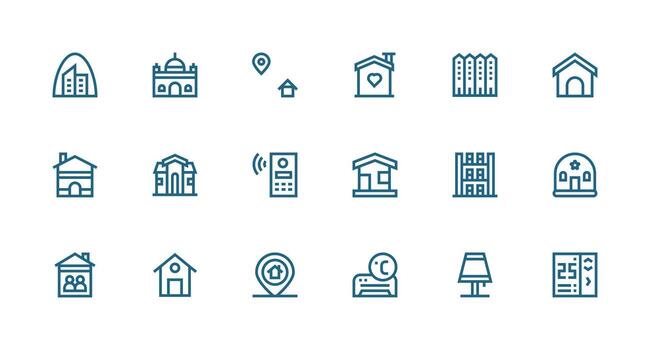 fuerte carrera línea estilo residencia íconos con 18 vectores limpiar icono colección para web utilizar