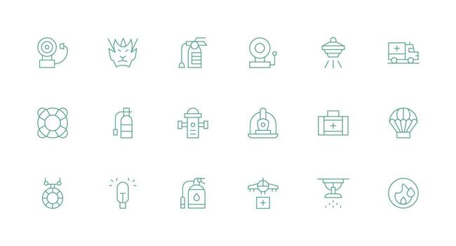 Emergency Response Visual Pack containing 18 Minimal Line Icons Interface Icon Collection for Daily Projects vector