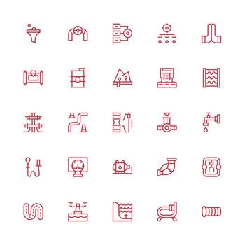 25 medio carrera contorno estilo íconos desde tubería colección simplificado icono paquete para visual herramientas vector