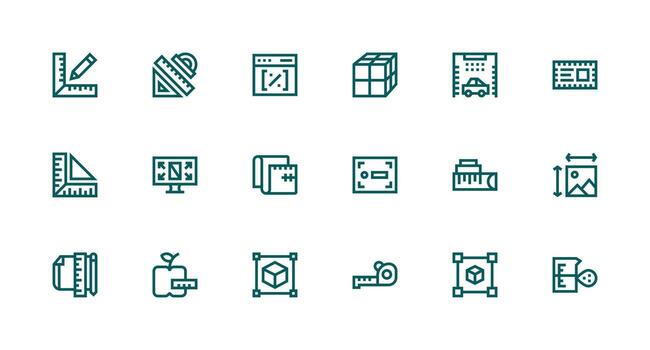 18 Icons for Dimensions in Strong Stroke Line Format Modern Line and Glyph Icon Series vector