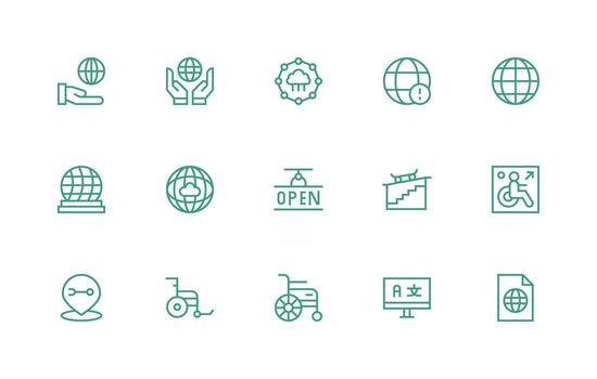 Accessibility Design Icons featuring 15 in Regular Line Style Web Icon Collection vector