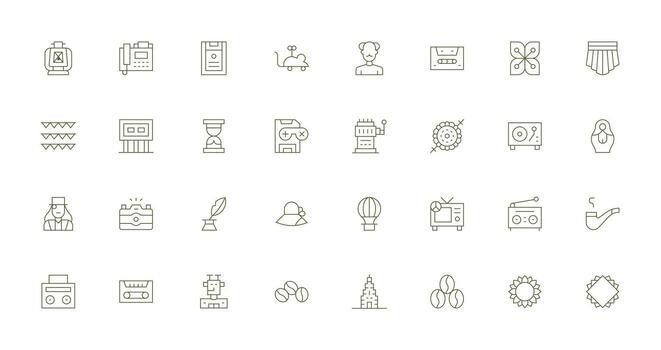 Retro featuring 32 Icons in Thin Line Design Scalable Icons for All Themes vector