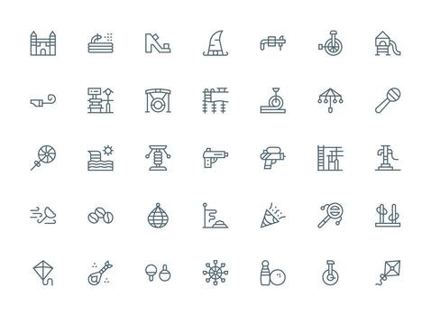 Fun Visual Pack containing 35 Regular Clean Line Icons Full Icon Library for UI Designers vector
