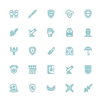 Defense featuring 25 Icons in Medium Stroke Outline Design Clean Set for Layout Prototypes vector
