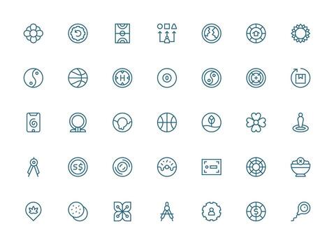 Regular Clean Line Style Circle Icons with 35 Vectors Lightweight Icon Series for Fast Prototypes