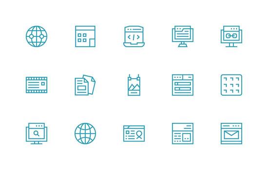 15 Regular Line Icons for Web Page Graphics Core Icon Collection for Daily Tasks vector
