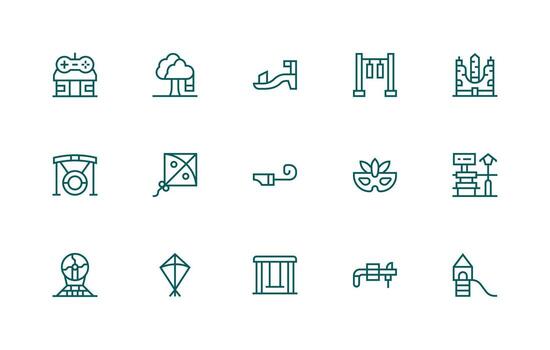 Amusement Set with 15 Regular Line Icons Digital Icon Collection vector