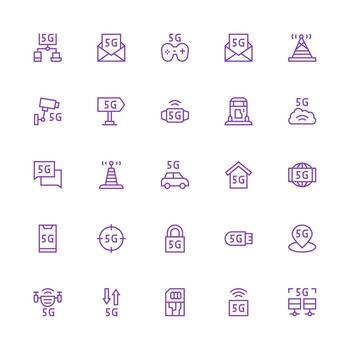 5G Visual Pack containing 25 Medium Stroke Outline Icons Simple Icons for Interface and Wireframes vector
