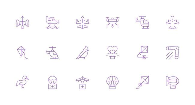 Flying Set with 18 Minimal Line Icons Multi-Purpose Icon Set vector