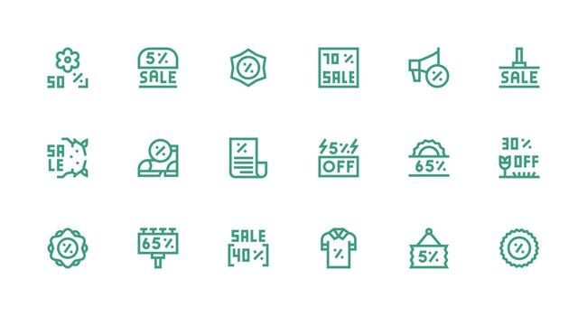 Price Reduction Icon Set with 18 Strong Stroke Line Graphics UI Icon Set vector