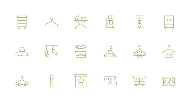 18 Icons for Wardrobe in Minimal Line Format Scalable Icons for Cross-Platform Interfaces vector
