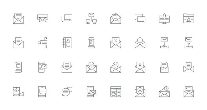 32 Delgado línea íconos para correo electrónico gráficos claro y conciso icono conjunto colección vector