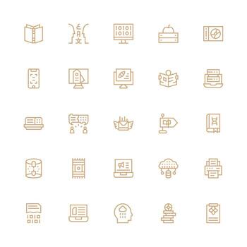 información tecnología presentando 25 íconos en medio carrera contorno diseño flexible icono sistema para web interfaces vector