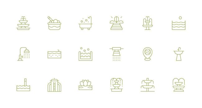 agua característica presentando 18 íconos en mínimo línea diseño mínimo icono conjunto para interfaz proyectos vector