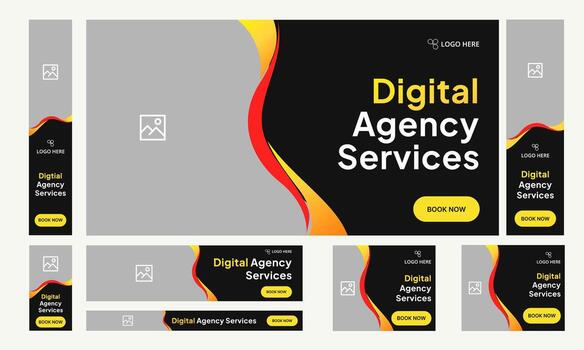 Customizable web set banner design for social media post, digital marketing agency web set banner design, fully customizable eps 10 file format vector