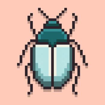 retro píxel Arte estilo de escarabajo. esta ilustración caracteristicas un De arriba hacia abajo ver de el insecto con un brillante verde azulado carapacho y intrincado piernas. un Perfecto símbolo para naturaleza y entomología temas vector