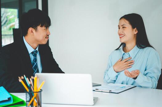 Job applicant introducing himself For a job interview after submitting a resume document. photo