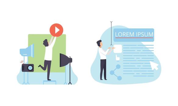 People Creating Content, Technology Process of Software Development Flat Illustration vector