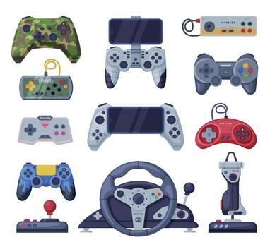 conjunto de juego consola controladores, juego jugadores accesorio dispositivo ilustración vector