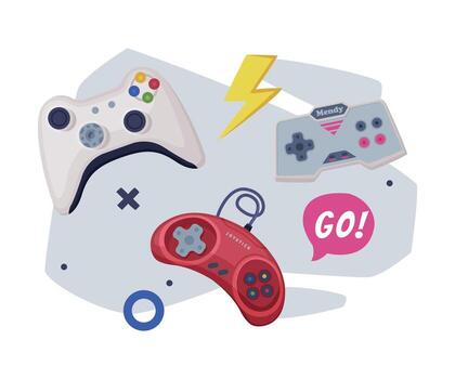 Game Joysticks, Modern And Retro Gamepads Controllers, Game Players Consoles Set Illustration on White Background vector